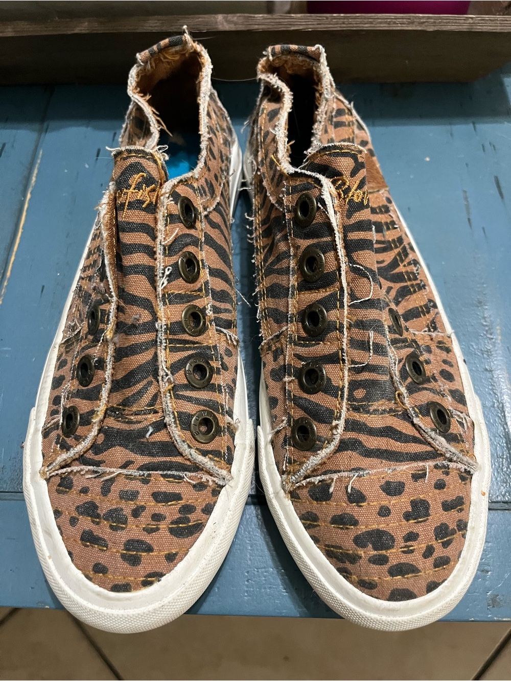 Blowfish Brown and Black Animal Print Slip-On Sneakers